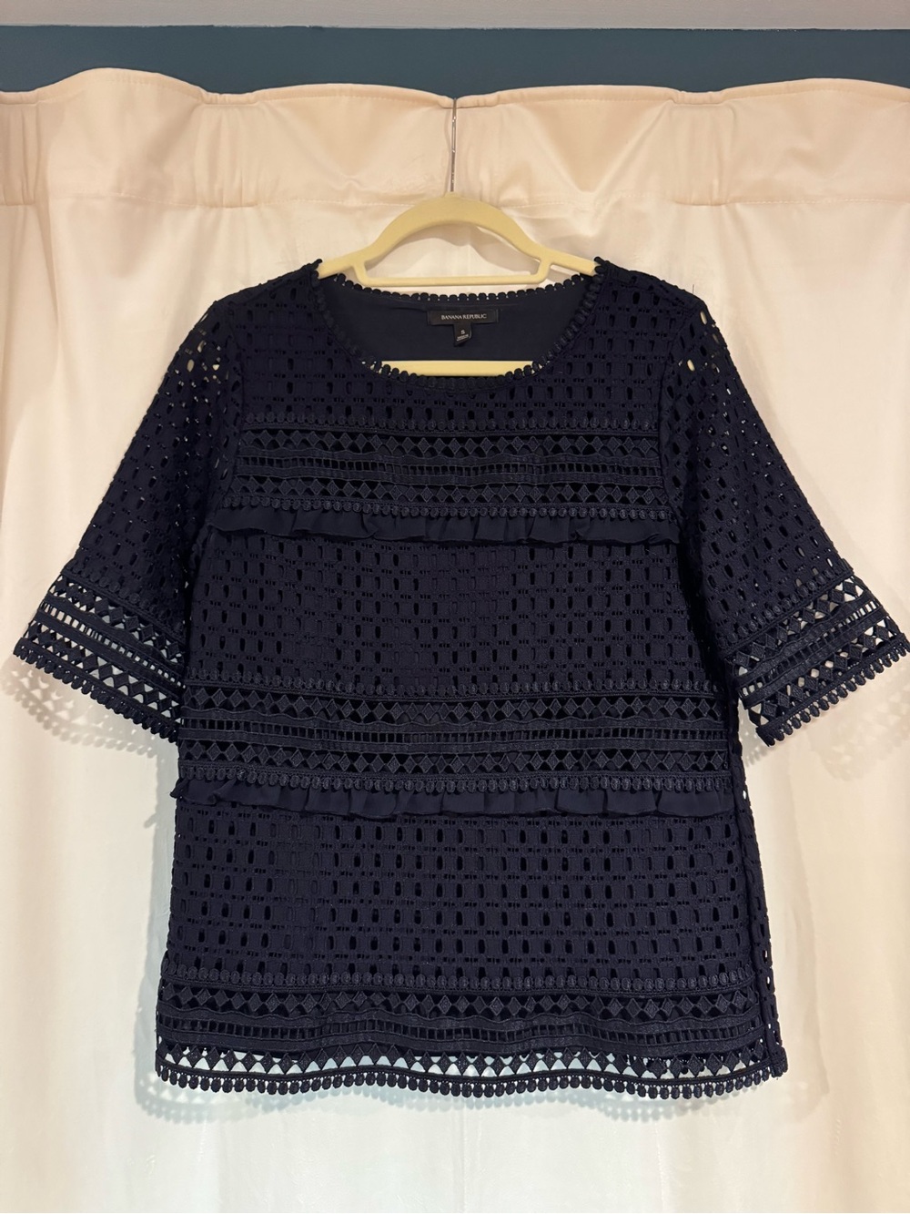 Banana Republic Navy Crochet Lace Boxy Short-Sleeve Top